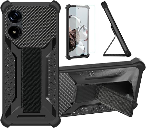 bojioderf Case Compatible for Foxx FOXXD A67W Phone Case Stand Cover [with 1*Tempered Glass Screen Protector] Hybrid Case [Folding Support Magnetic] [Frosted Anti-Fingerprint] Black