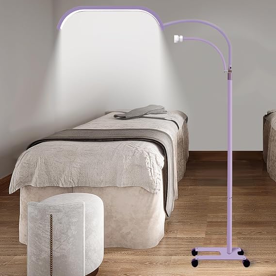 Lash Light for Eyelash Tech, Lash Esthetician Light with Phone Holder, Flexible Gooseneck Lash Lamp Dimmable Half Moon Light for Eyelash Extension Tattoo Artists Nail Art (Purple)