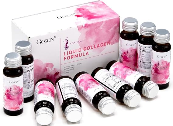 Goson Liquid Hydrolyzed Collagen Peptide Drink, 10,000mg Wild-Caught Marine Collagen Peptide per Bottle with Jasmine Extract, Q10, Coenzyme, Piperine (2 Bottles)