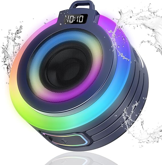Bluetooth Shower Speaker Stereo Sound with Suction Cup, Built-in Mic | Portable Bluetooth Speaker with Lanyard, IPX7 Waterproof Wireless Speakers Bluetooth 5.4 for Bathroom/Party/Beach/Gift, Blue