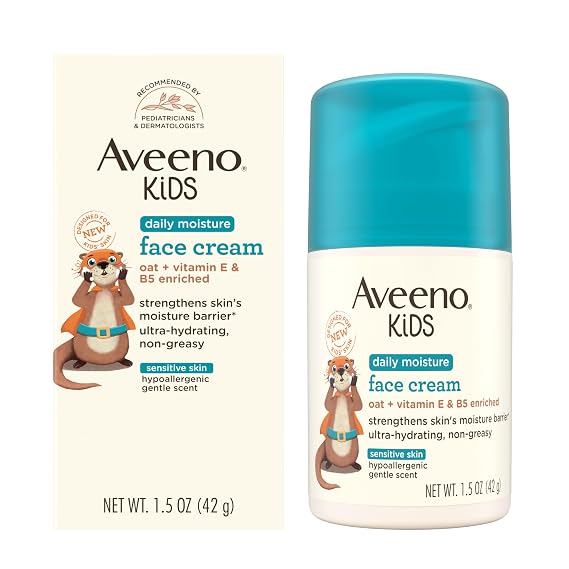 Aveeno Kids Daily Moisture Face Cream, 1.5 oz | Oat, Vitamin E & B5, Face Cream for Sensitive Facial Skin, Strengthens Skin's Moisture Barrier, Ultra-Hydrating, Non-Greasy