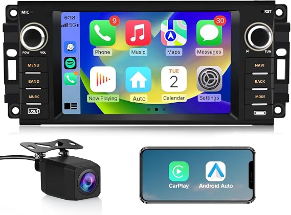 Car Stereo for Jeep Wrangler JK Compass Patriot/Chrysler/Dodge RAM Charger [2GB+32GB], 7 inch Touch Screen Android 13 Radio with Wireless CarPlay Andriod Auto with Reverse Camera