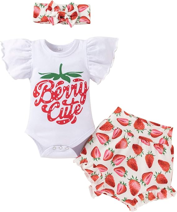 Isn't She Lovely Newborn Baby Girls Coming Home Outfit Ruffle Romper Shorts Pants Headband 3PCS Summer Clothes Set