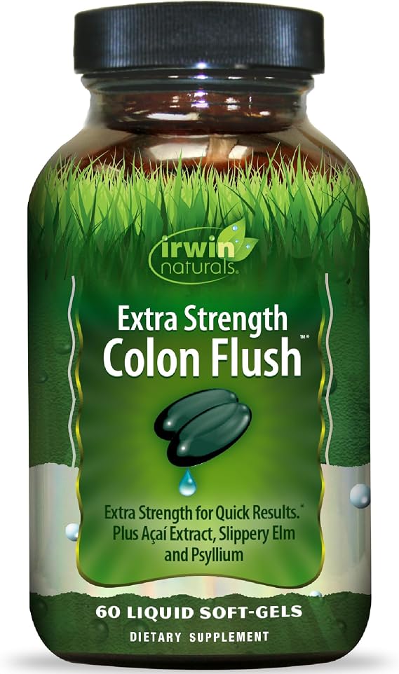 Irwin Naturals Extra Strength Colon Flush Cascara Sagrada with Psyllium & Triphala Supports Colon Cleanse, Gut Health & Bowel Cleanse Support 60 Liquid Soft-Gels