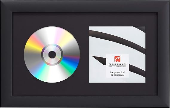 Craig Frames CD Display Frame 7x12 Black Style, 1-Inch Moulding with Smooth Matte Finish, Clear Glass and CD Mat Wall Mountable Album Display for Collectors