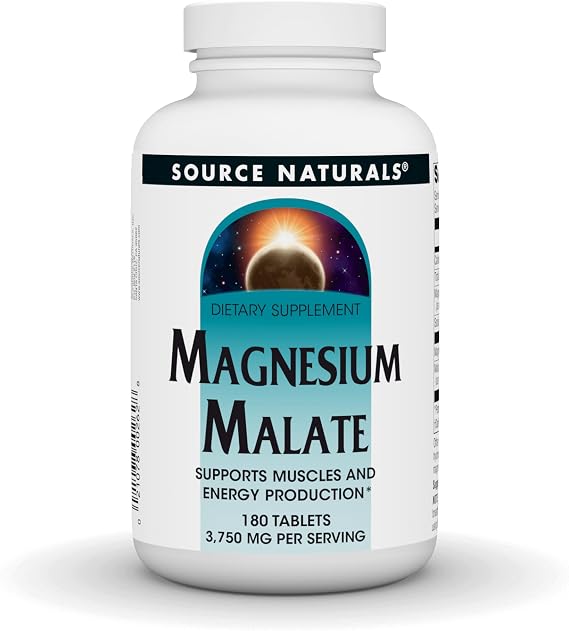 Source Naturals Magnesium Malate, 3,750 mg - 180 Vegetarian Tablets | Supports Muscles and Energy Production*