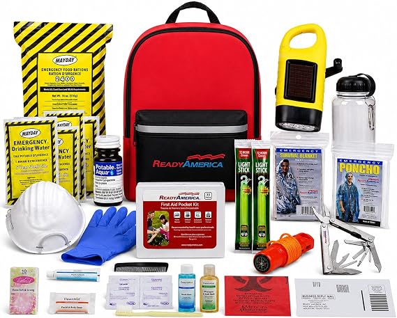 Ready America 72 Hour Deluxe Emergency Kit, 1-Person 3-Day Backpack, First Aid Kit, Survival Blanket, Power Station, Emergency Food, Portable Disaster Preparedness Go-Bag for Earthquake, Fire, Flood