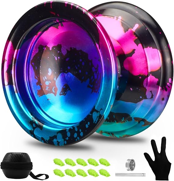 FETESNICE Responsive & Unresponsive Metal Yoyo Set for Kids Beginners | Professional Trick Yoyo for Adults Includes 10 Strings, Glove, and Carry Bag (Black Blue Pink)