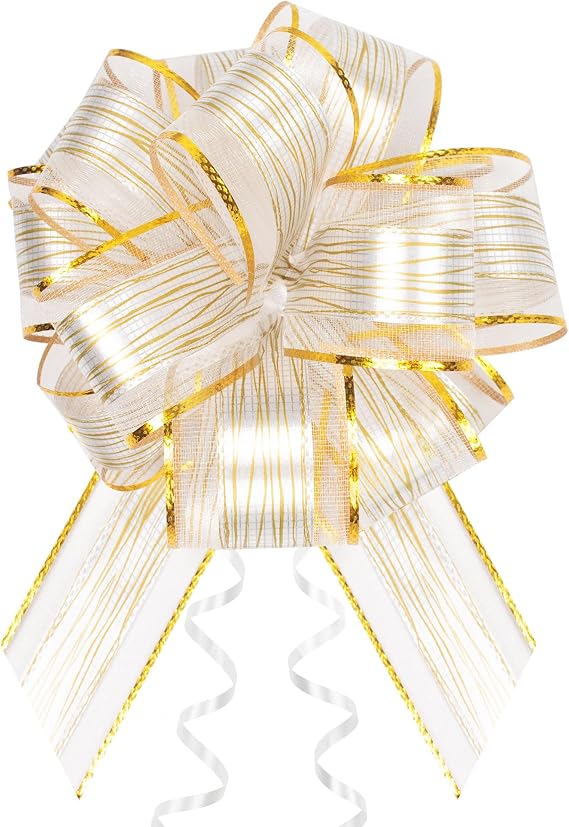 JOYIT 10 Pack Large Pull Bows 6 Inch - Big White Bows for Gift Wrapping, Ribbon Pull Bows for Mother's Day, Wedding Baskets Birthdays Gift