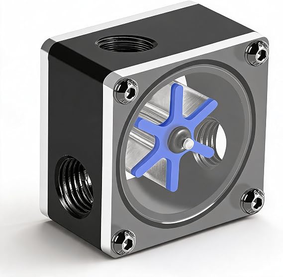 Flow Meter Indicator, G1/4 Threaded 6 Impeller 3 Ways Water Flow Meter Computer Water Cooling Water Flow Meter for PC Water Cooling System