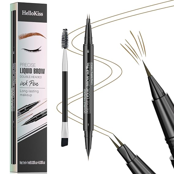 Microblading Eyebrow Pencil,2-in-1 Dual-Ended Eyebrow Pen with 2 Tip brow pen and Precise Brush-Tip,Natural Waterproof and Long-Lasting Brow Pen(Light brown)