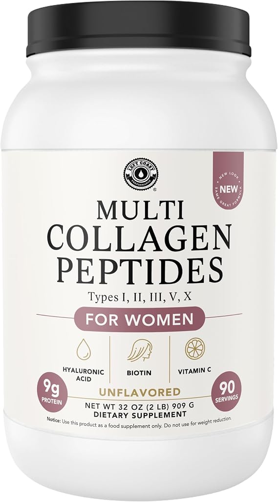 Multi Collagen Powder with Biotin, Hyaluronic Acid & Vitamin C, 16oz | Hydrolyzed Collagen Supplement Types I, II, III, V, X - Supports Hair,