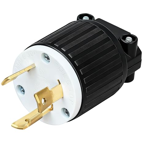 NEMA L6-30P Locking Plug,30A 250V,ETL Certified | 2 Pole 3 Wire Grounding Twist Lock L6-30P Plug, Industrial Heavy-Duty AC Power Connector, Black/White