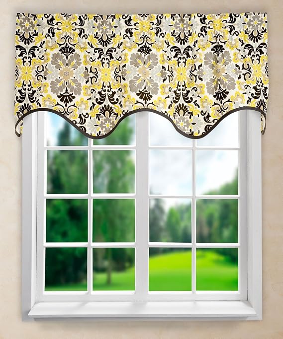 Ellis Curtain Folk Damask Wave Valance, 50 x 15, Lemondrop