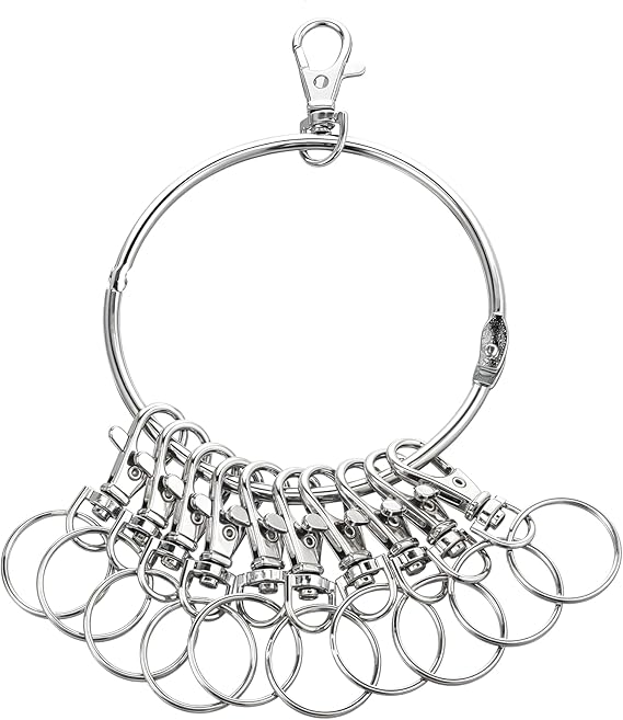 Large Key Ring Hoop,Key Ring Holder,Keys Organizer Portable Keys Management Holders with 10 Swivel Clasps Big Rings Keychain Holders Rings for Office Warehouse School Home(Silver)