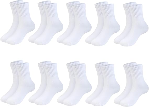 Girls Crew Socks Seamless Boys School Uniform Dress Socks Kids Breathable Cotton Quarter Sock 10 Pairs
