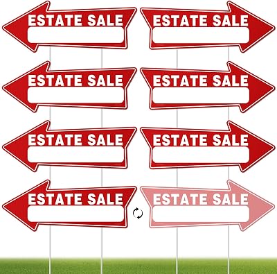 7 PC Estate Sale Signs, 17 x 6, Estate Sale Signs with Stakes Double Sided, Large Estate Yard Sale Sign, Estate Sale Supplies