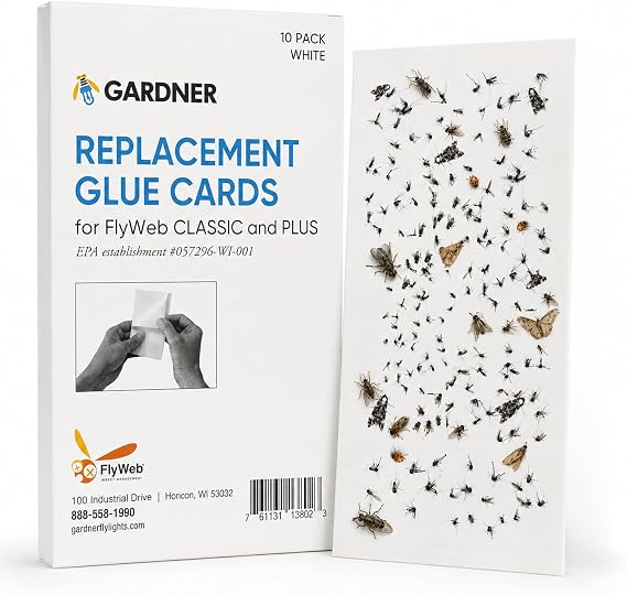 Flyweb Fly Light Glue Boards 1 Pack of 10 Replacement Glue Boards for Gardner Flyweb Classic Fly Light and Flyweb Plus - Trap Fruit Flies, Mosquitoes, Bugs and Other Flying Insects