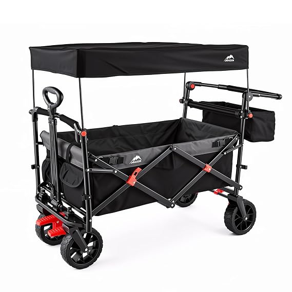 Foldable Kids Wagon Stroller with Removable Canopy,Designed for 2 Kids | with seat belts,reversible handle and 220 lbs capacity,Ideal for family travel,outdoor activities and cargo