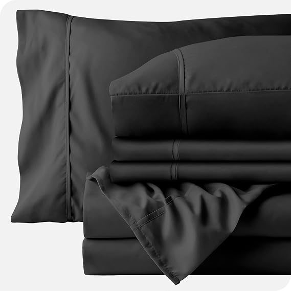 Black Split King Sheet Set 7 Piece Sheets Set for Adjustable Bed Split King Sheet Set 15 Inch Deep Pockets Easy Fit