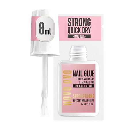 NOVO OVO Super Strong Nail Glue for Press On Nails & False Nail Tips (8ml 0.27 fl oz) - TPO & Hema Free Brush On Adhesive, Quick Dry & Long Lasting Bond for Acrylics, Broken Nails & Salon Effect