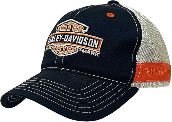 Harley-Davidson Men's Trademark B&S Curved Brim Colorblocked Mesh Trucker Cap Black