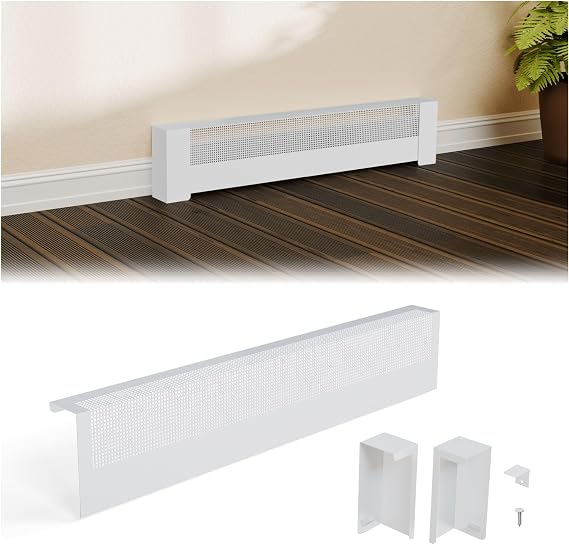 3Ft Galvanized Steel Baseboard Heater Cover with End Caps, BHC3