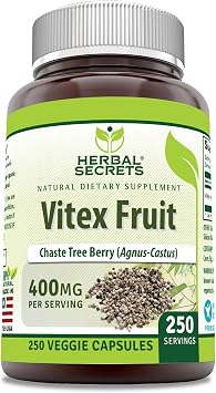Herbal Secrets Vitex Fruit 400 mg 250 Veggie Capsules Supplement | Non-GMO | Gluten Free | Made in USA