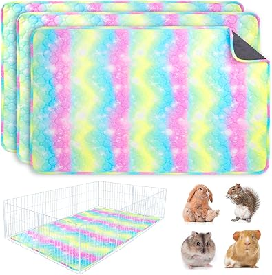 3 Pack 28 x 20 Rainbow Guinea Pig Cage Liners,Washable Guinea Pig Pee Pads,Guinea Pig Bedding for Rabbits Ferret Hamster Chinchilla Bunny Small Animals