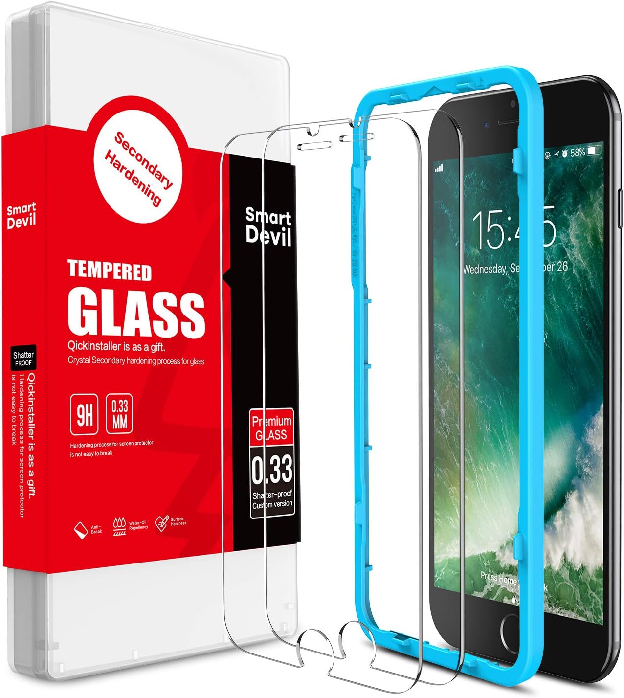 SmartDevil Screen Protector for iPhone 8 Plus7 Plus6 Plus6s Plus [3 Pack] 9H Hardness, Scrach Proof, Anti-fingerprint, Bubble Free, HD Tempered Glass Screen Protector with Alignment Frame[5.5 inch]