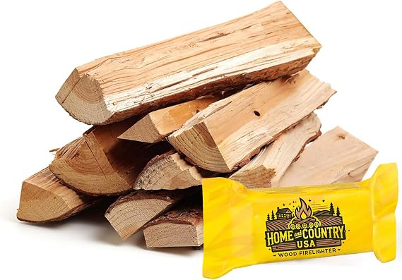 Firewood by Home and Country USA. Hardwood, firewood for Outdoor fire pits, Wood Burning stoves, and Campfires. (25 LBS Bundle)