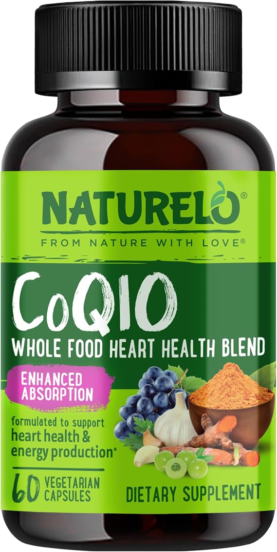 NATURELO Whole Food CoQ10 Supplement, 60 Vegetarian Capsules