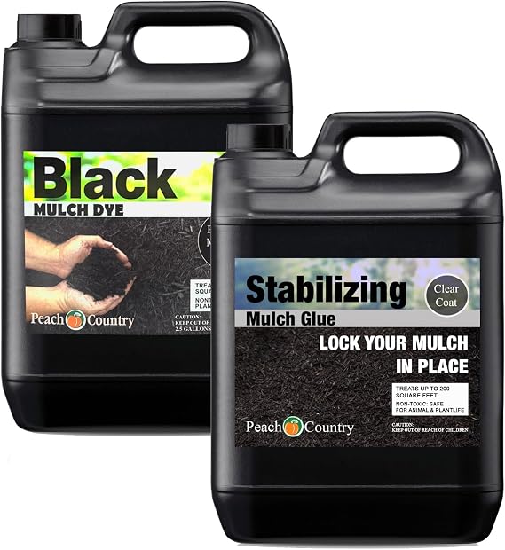 Midnight Black Mulch Dye Color Concentrate (1 Quart, Black) and Stabilizing Mulch Glue Binder (1 Quart)