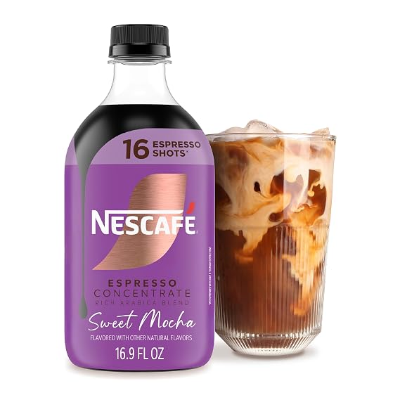 NESCAFE Espresso Concentrate Mocha Flavored, 16.9 fl oz Bottle | iced coffee style; cold brew style; instant espresso concentrate; mocha flavor; single 16.9 fl oz (500 ml) bottle