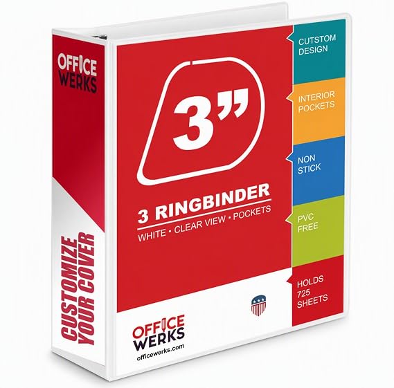 3 Inch 3 Ring Binder with Pockets, Heavy Duty D-Ring, Holds 725 Sheets