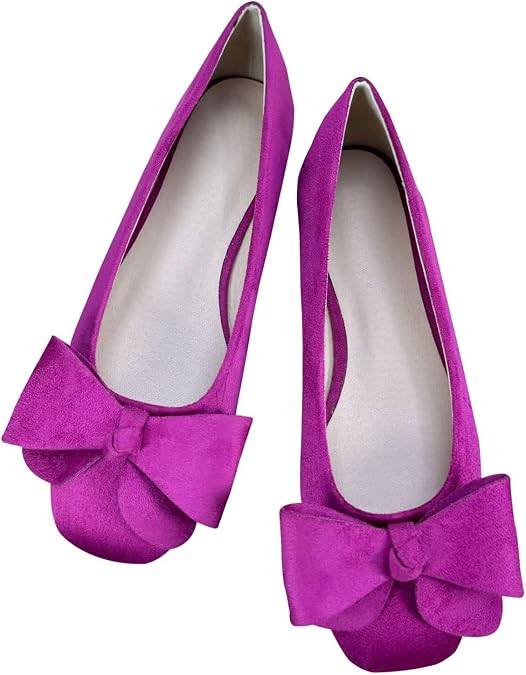 WENJIAZHIZHI Women's Bowknot Square Toe Ballet Flats Elegant Female Flat Shoes Wedding Party Flats Slip-Ons Loafers