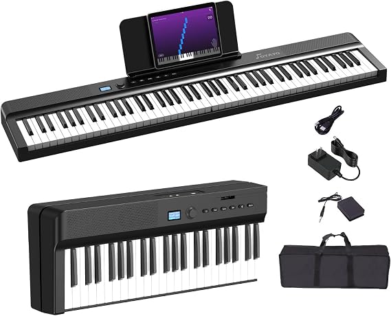 Folding Piano Keyboard 88 Key, FP88D Full Size Semi Weighted Digital Piano, Portable Electric Keyboard with BT MIDI, Rechargeable Touch Sensitive, Sustain Pedal and Carrying Bag for Beginners