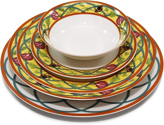 Royalty Porcelain "Butterfly" 5pc White & Yellow Dinnerware Set, Service for 1, Elite Porcelain