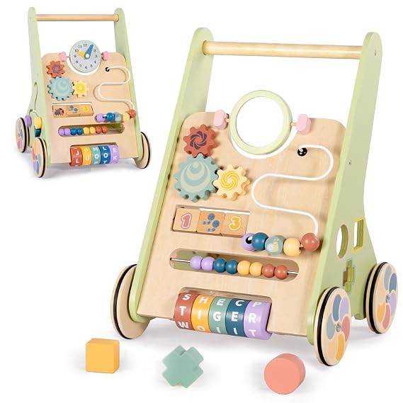 BAUTIA Wooden Walker for 12 Months, Push Walker with Activity Center