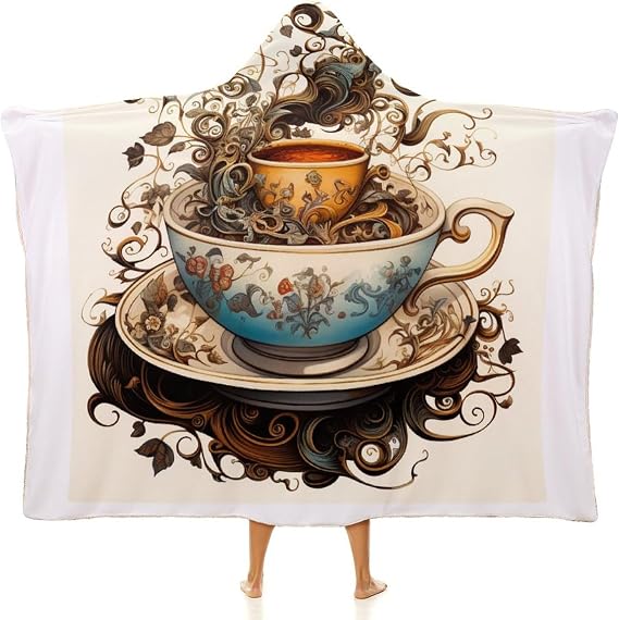 Hooded Blanket Adult Coffee Beans Throw Wearable Blanket Cute Soft Warm Cozy Shawl Coffee Lover Gifts Hooded Blanket