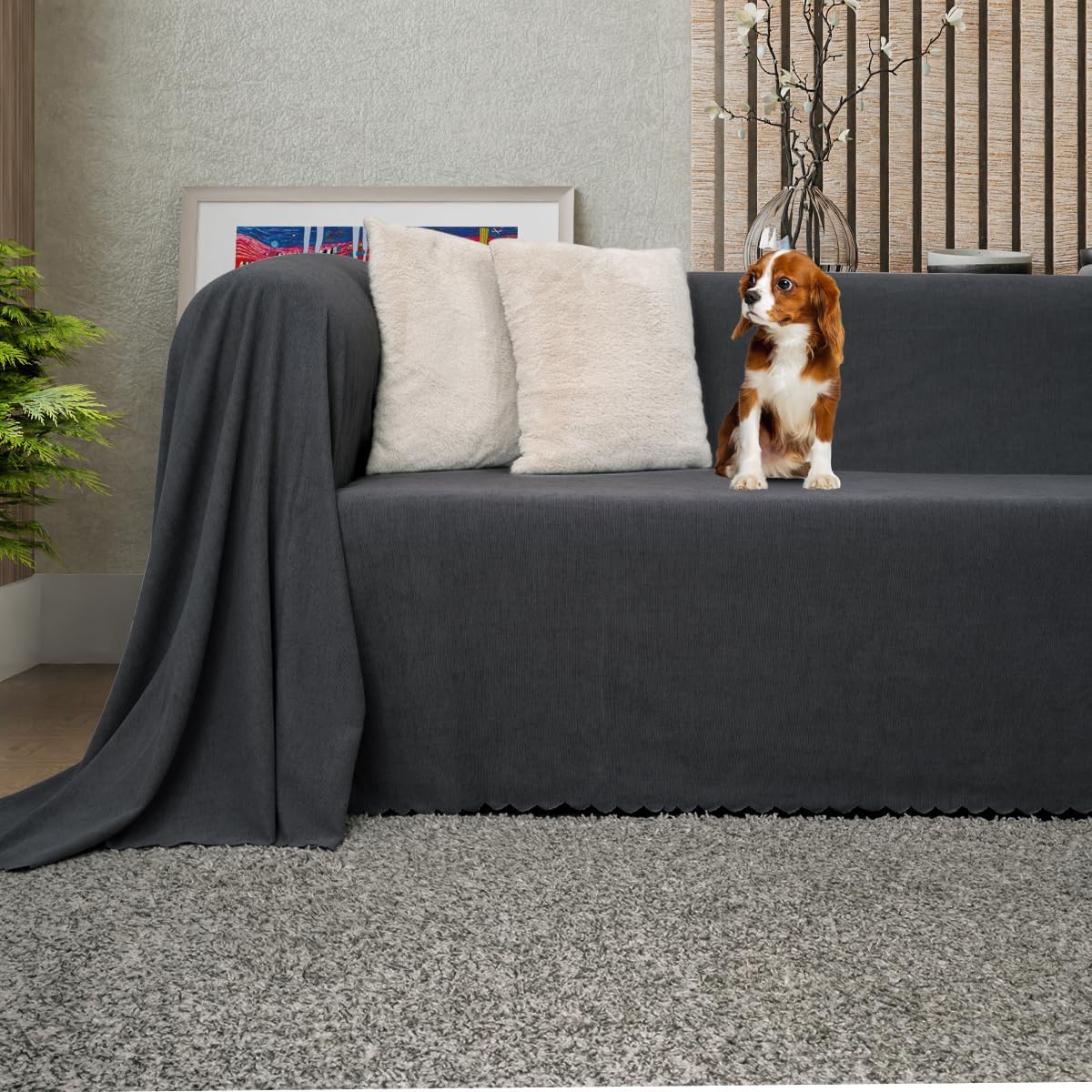 LATUDA CONCEPT Sofa Cover Chenille Anti-Slip Double Sided Sofa Bed Cover Sofa Shawl 175x300 - ANTHRACITE