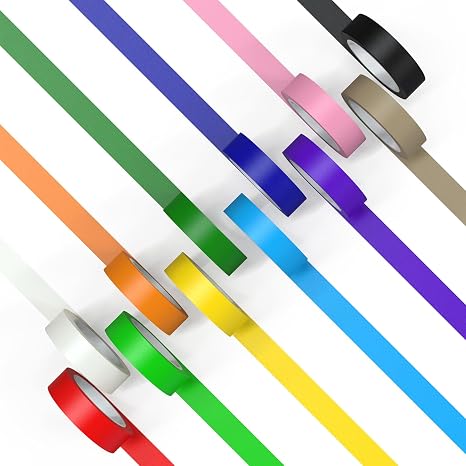 CHIYUNS Colored Masking Tape, Color Painters Tape for Kids, 12 Rolls 2/3 inch Wide x 14 Yards Each, Colorful Paper Tapes Rainbow Colors for Labeling Packing, Painter Tape Variety Pack, Craft Tape
