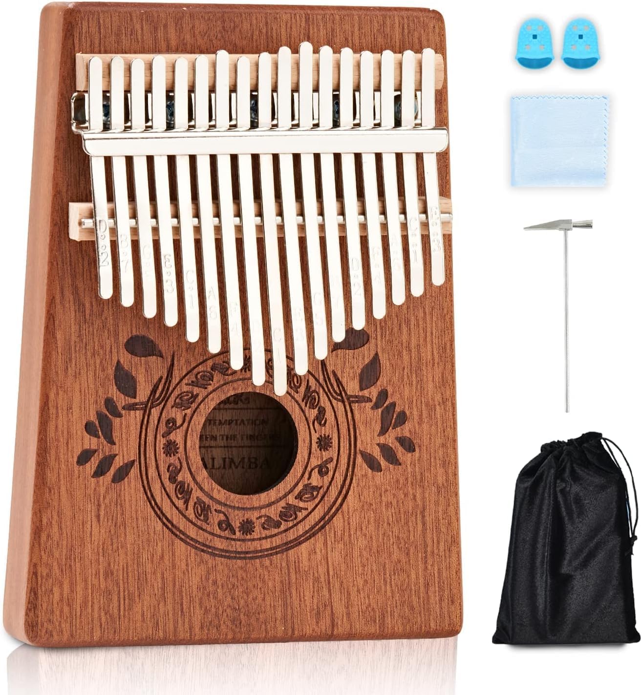 UNOKKI 17-Key Kalimba Thumb Piano - Portable Mahogany Percussion Mbira Instrument - Beginner Tuning Set, Music Instruments for Kids Gifts - Dark Brown