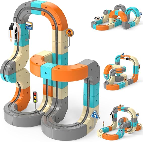 82PCS Electric Train Set, 3D Flexible Race Track for Kids 3 4 5 6 7 8 Years Old, Gravity-Defying Rail Building Toys with Rechargeable Trains, STEM Learning Toy Birthday Gift