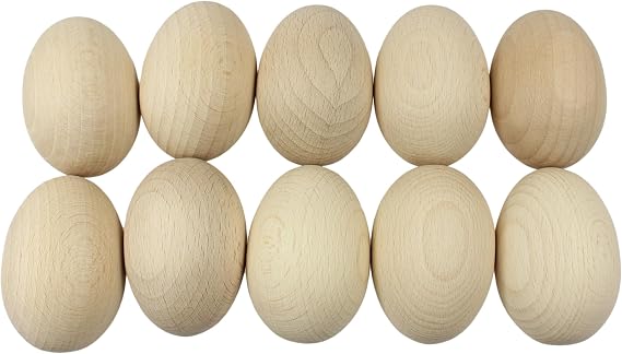 efo Paintable Wooden Eggs for DIY Arts & Crafts, Unfinished Natural Wood Decorations, Craft Supply Set of 10