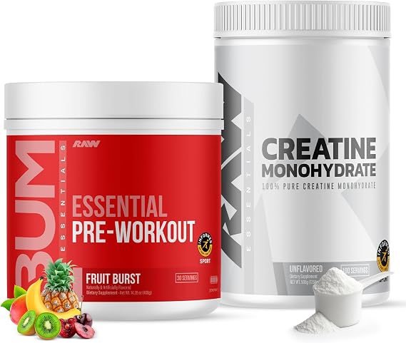 RAW Nutrition Creatine Monohydrate & Fruit Burst Pre-Workout Powder Bundle