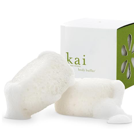 kai Body Buffer 2 Count exfoliating Bath sponges with Built-in Cleanser, Gardenia Scent, Vegan & Cruelty-Free | Gently exfoliates & cleanses | Made in the USA