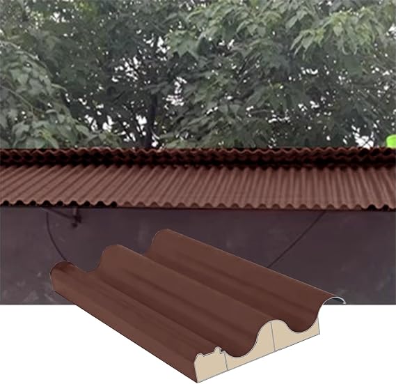 DIY Side Panels Roofing Tiles w/Polycarbonate Fill, Roofing Panels Aluminum Awning Covers Board, Metal Roofing Panels for Wall Panels Building Canopy(Brown,L-1.1m/3.6ft)