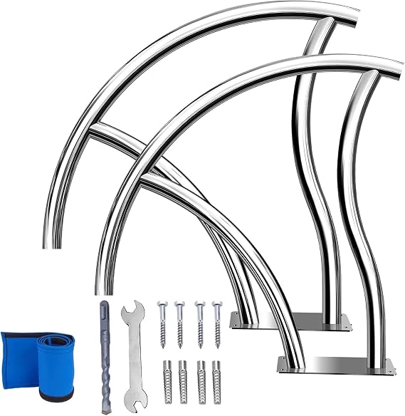 Pool Handrail Swimming Stainless Steel Humanized Handle Swimming Pool Stair Rail with Blue Grip Cover Quick Mount Base Plate & Accessories for SPA Inground Pools (30x30 Inch-2pcs)