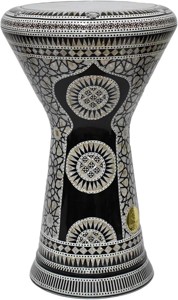 Darbuka doumbek drum tabla 18.5/19 inch inlaid mother of pearl with free bag (Black Sun 19")